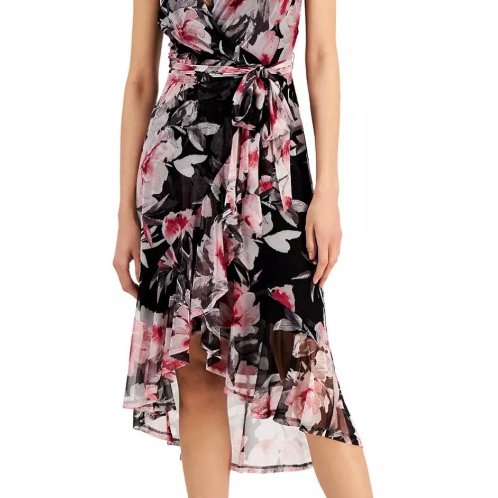 CONNECTED Floral High-Low Ruffled Bottom Dress Tie Waist Size 8 NWT - Picture 9 of 11